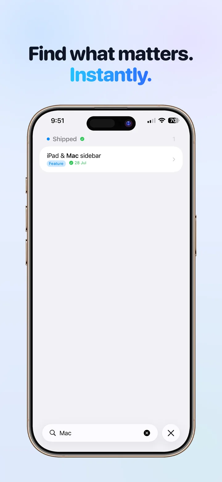 Find what matters instantly: search jumps straight to the card, with label and column filters on Pro.